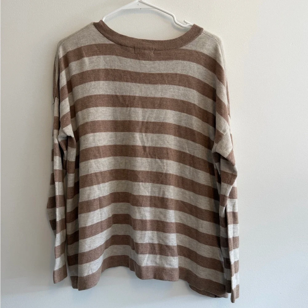 Linda Matthews New York Striped V-Neck Sweater with Pockets - oversized